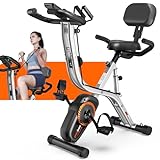 Pooboo Folding Exercise Bike Magnetic Resistance, Multi-functional, Enhanced Comfort Design, 8-Level Resistance Adjustment, LCD Display, Heart Rate Sensor, 330LB Capacity 5-in-1 Stationary Bike Ideal for the Entire Family
