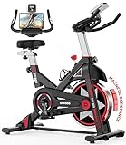 Exercise Bike, pooboo Stationary Bike for Home Gym, Magnetic Resistance Indoor Cycling Bike w/ Comfortable Seat Cushion & Ipad Mount, Silent Belt Drive Indoor Bike for Cardio Workout (Red - Magnetic